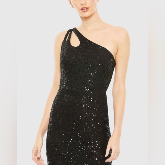 IEENA FOR MAC DUGGAL 42029 NWT Sequined Strappy One Shoulder Column Gown - Picture 2 of 7